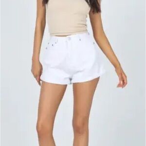 Princess Polly Women’s White Gun Barrel High Waisted Denim Cuffed Shorts